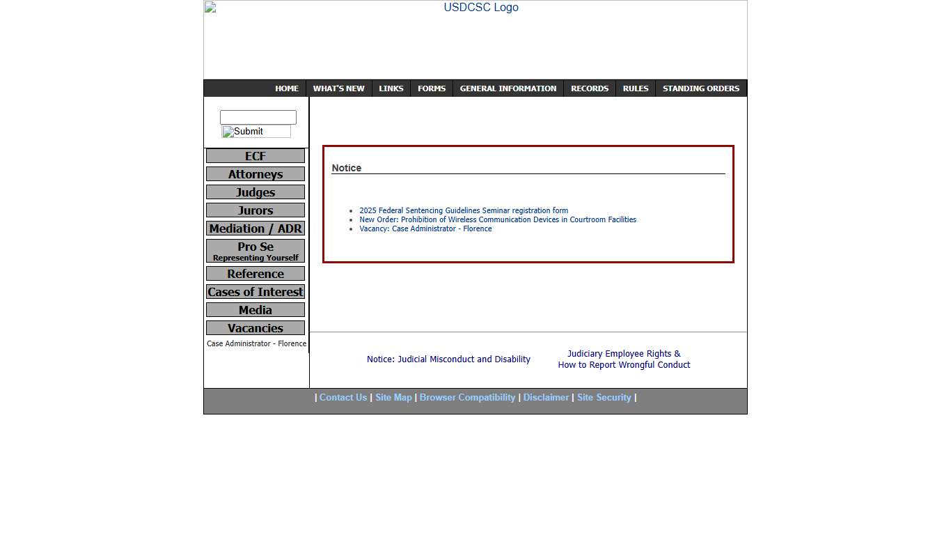 Official Website for the United States District Court for the District of South Carolina