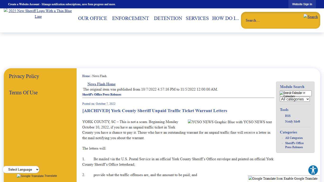 News Flash • York County Sheriffs, SC • CivicEngage