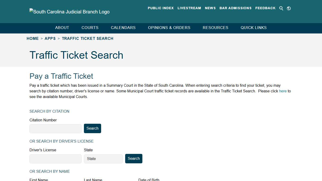Traffic Ticket Search - South Carolina Judicial Branch